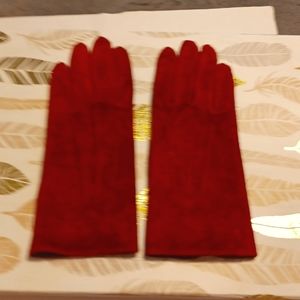 Womens red suede leather gloves, large